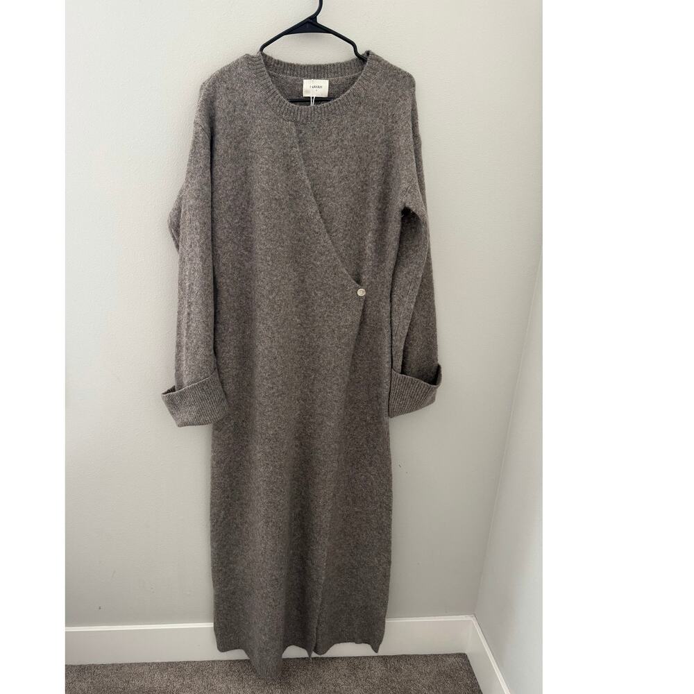 NWT Inayah Taupe Knit Wrap Sweater Dress Long Sleeve Minimalist Size Small